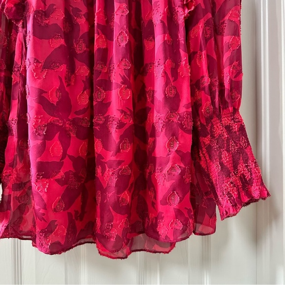 Joie Jamila Red Punk Silk Blouse Top Hibiscus Semi Sheer Size Small - Picture 9 of 14